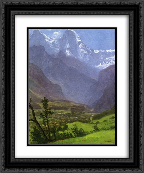 Twin Peaks, Rockies 20x24 Black Ornate Wood Framed Art Print Poster with Double Matting by Bierstadt, Albert