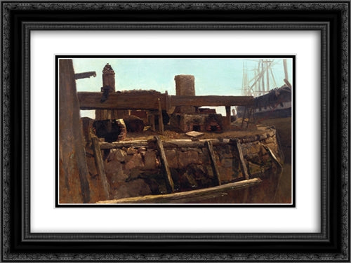 Wharf Scene 24x18 Black Ornate Wood Framed Art Print Poster with Double Matting by Bierstadt, Albert