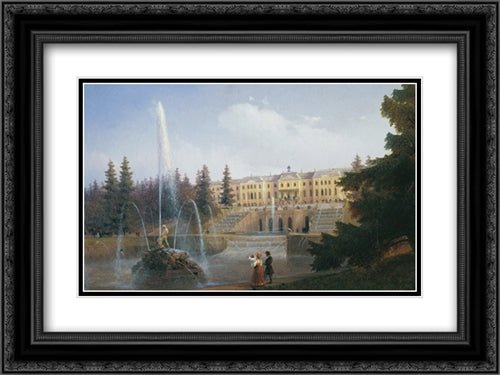 View of the Big Cascade in Petergof and the Great Palace of Petergof 24x18 Black Ornate Wood Framed Art Print Poster with Double Matting by Aivazovsky, Ivan