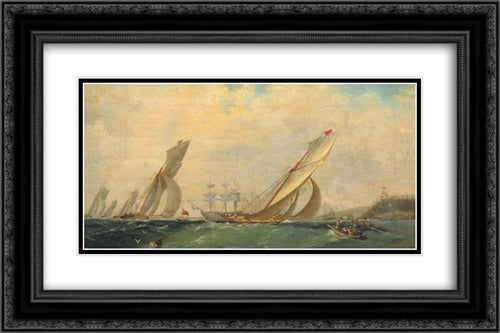 Frigate on a sea 24x16 Black Ornate Wood Framed Art Print Poster with Double Matting by Aivazovsky, Ivan