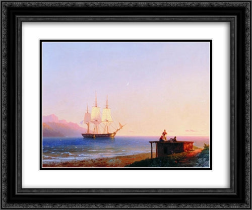 Frigate under sails 24x20 Black Ornate Wood Framed Art Print Poster with Double Matting by Aivazovsky, Ivan