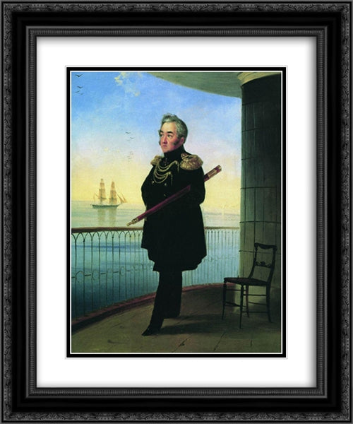 Portrait of Vice Admiral M.P. Lazarev 20x24 Black Ornate Wood Framed Art Print Poster with Double Matting by Aivazovsky, Ivan