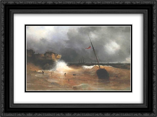 The gale on sea is over 24x18 Black Ornate Wood Framed Art Print Poster with Double Matting by Aivazovsky, Ivan