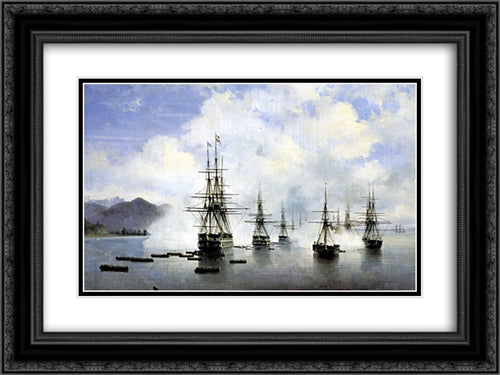 The Landing at Subashi 24x18 Black Ornate Wood Framed Art Print Poster with Double Matting by Aivazovsky, Ivan