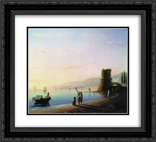 The pier in Feodosia 22x20 Black Ornate Wood Framed Art Print Poster with Double Matting by Aivazovsky, Ivan