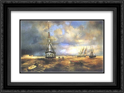 The Roads at Kronstadt 24x18 Black Ornate Wood Framed Art Print Poster with Double Matting by Aivazovsky, Ivan