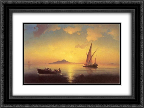 The Bay of Naples 24x18 Black Ornate Wood Framed Art Print Poster with Double Matting by Aivazovsky, Ivan