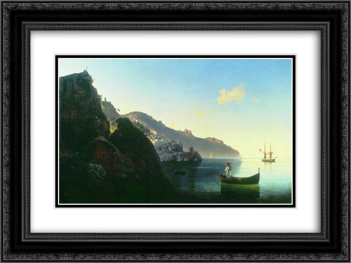 The Coast at Amalfi 24x18 Black Ornate Wood Framed Art Print Poster with Double Matting by Aivazovsky, Ivan