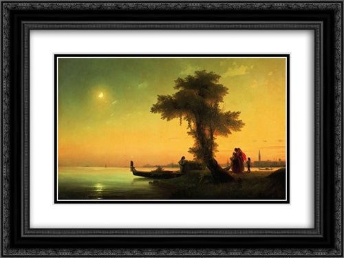 View on lagoon of Venice 24x18 Black Ornate Wood Framed Art Print Poster with Double Matting by Aivazovsky, Ivan