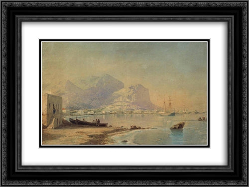 In harbour 24x18 Black Ornate Wood Framed Art Print Poster with Double Matting by Aivazovsky, Ivan