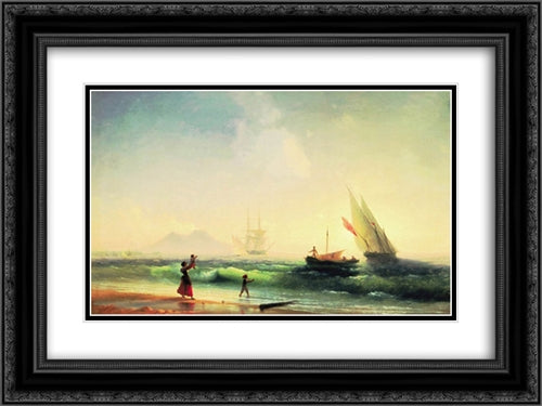 Meeting of a fishermen on coast of the bay of Naples 24x18 Black Ornate Wood Framed Art Print Poster with Double Matting by Aivazovsky, Ivan