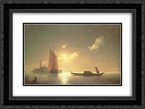 Gondolier at Sea by Night 24x18 Black Ornate Wood Framed Art Print Poster with Double Matting by Aivazovsky, Ivan