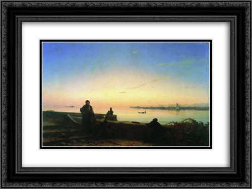 Mhitarists on island of St. Lazarus 24x18 Black Ornate Wood Framed Art Print Poster with Double Matting by Aivazovsky, Ivan