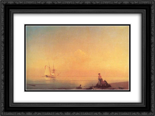 Seashore 24x18 Black Ornate Wood Framed Art Print Poster with Double Matting by Aivazovsky, Ivan