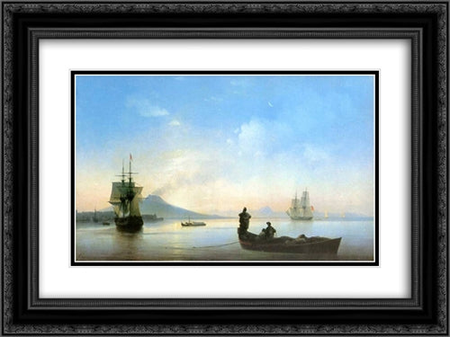 The Bay of Naples in the morning 24x18 Black Ornate Wood Framed Art Print Poster with Double Matting by Aivazovsky, Ivan