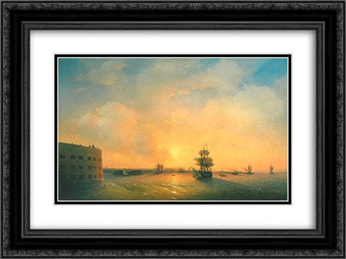 Kronstadt fort The emperor Alexander 24x18 Black Ornate Wood Framed Art Print Poster with Double Matting by Aivazovsky, Ivan