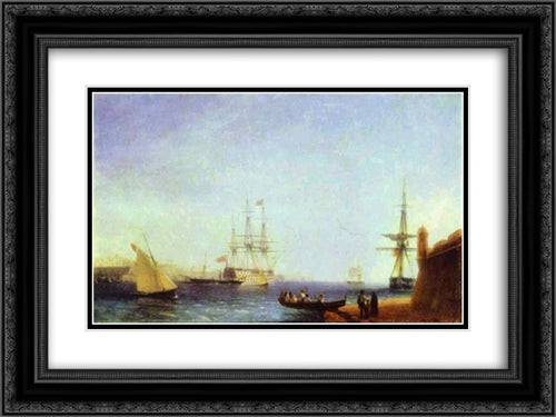 Malta Valetto Harbour 24x18 Black Ornate Wood Framed Art Print Poster with Double Matting by Aivazovsky, Ivan