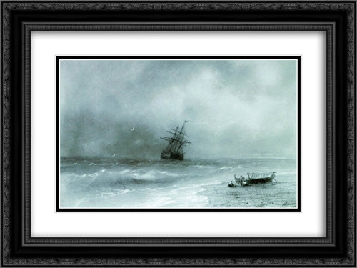 Rough sea 24x18 Black Ornate Wood Framed Art Print Poster with Double Matting by Aivazovsky, Ivan