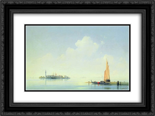 The harbour of Venice, the island of San Georgio 24x18 Black Ornate Wood Framed Art Print Poster with Double Matting by Aivazovsky, Ivan