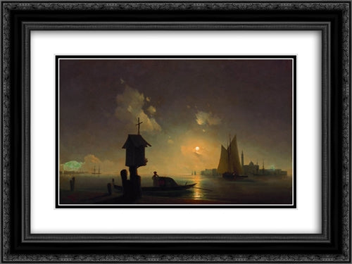 Sea view with chapel 24x18 Black Ornate Wood Framed Art Print Poster with Double Matting by Aivazovsky, Ivan