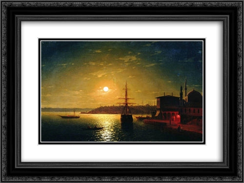 The Bay Golden Horn 24x18 Black Ornate Wood Framed Art Print Poster with Double Matting by Aivazovsky, Ivan