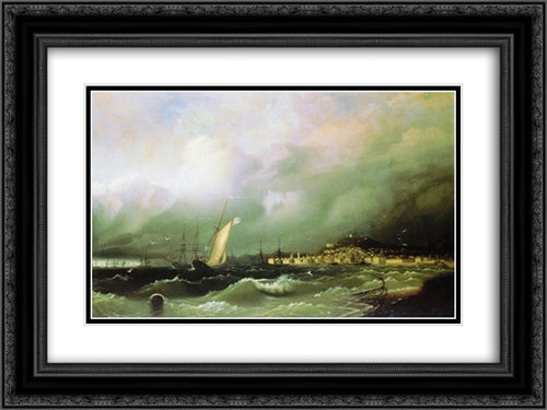 View of Feodosiya 24x18 Black Ornate Wood Framed Art Print Poster with Double Matting by Aivazovsky, Ivan