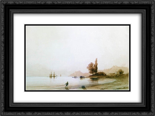 View on rocky coast 24x18 Black Ornate Wood Framed Art Print Poster with Double Matting by Aivazovsky, Ivan