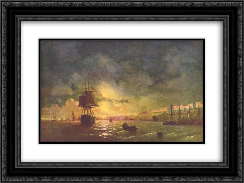 Odessa at night 24x18 Black Ornate Wood Framed Art Print Poster with Double Matting by Aivazovsky, Ivan