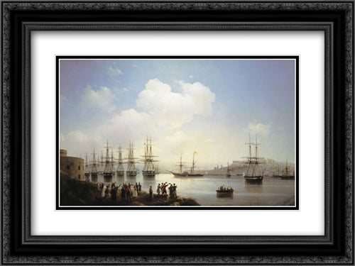 Russian squadron on the raid of Sevastopol 24x18 Black Ornate Wood Framed Art Print Poster with Double Matting by Aivazovsky, Ivan