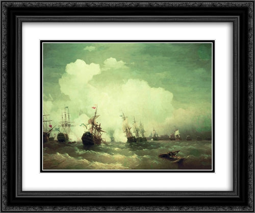 Sea battle at Revel 24x20 Black Ornate Wood Framed Art Print Poster with Double Matting by Aivazovsky, Ivan