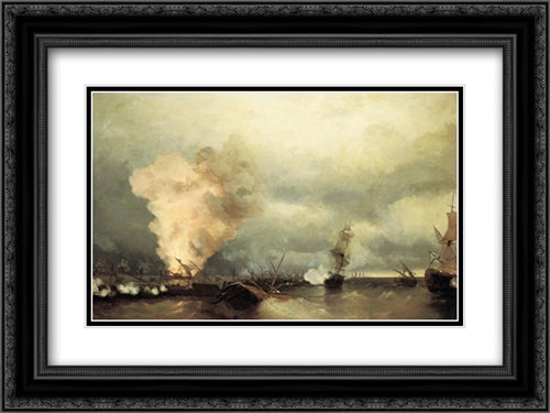 Sea battle near Vyborg 24x18 Black Ornate Wood Framed Art Print Poster with Double Matting by Aivazovsky, Ivan