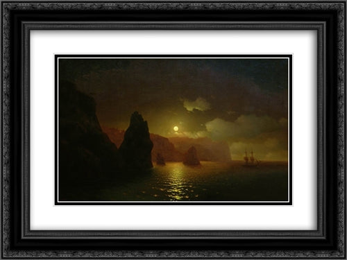 The monastery of George. Cape Fiolent 24x18 Black Ornate Wood Framed Art Print Poster with Double Matting by Aivazovsky, Ivan