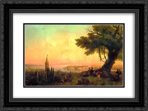 View of Constantinople by evening light 24x18 Black Ornate Wood Framed Art Print Poster with Double Matting by Aivazovsky, Ivan