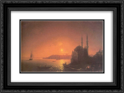 View of Constantinople by Moonlight 24x18 Black Ornate Wood Framed Art Print Poster with Double Matting by Aivazovsky, Ivan