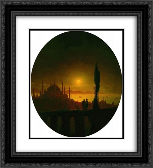 Moonlit night beside the sea 20x22 Black Ornate Wood Framed Art Print Poster with Double Matting by Aivazovsky, Ivan