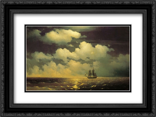 Meeting of the Brig Mercury with the Russian Squadron After the Defeat of Two Turkish Battleships 24x18 Black Ornate Wood Framed Art Print Poster with Double Matting by Aivazovsky, Ivan