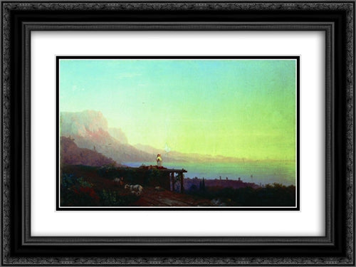 Southern night. Crimea 24x18 Black Ornate Wood Framed Art Print Poster with Double Matting by Aivazovsky, Ivan