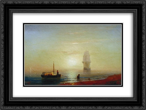 The sunset on sea 24x18 Black Ornate Wood Framed Art Print Poster with Double Matting by Aivazovsky, Ivan