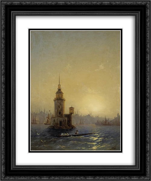 View of Leandrovsk tower in Constantinople 20x24 Black Ornate Wood Framed Art Print Poster with Double Matting by Aivazovsky, Ivan