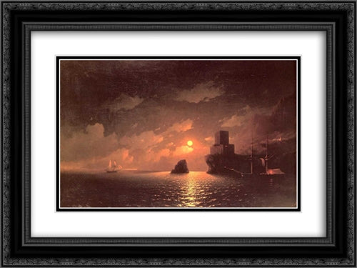 Lunar night 24x18 Black Ornate Wood Framed Art Print Poster with Double Matting by Aivazovsky, Ivan