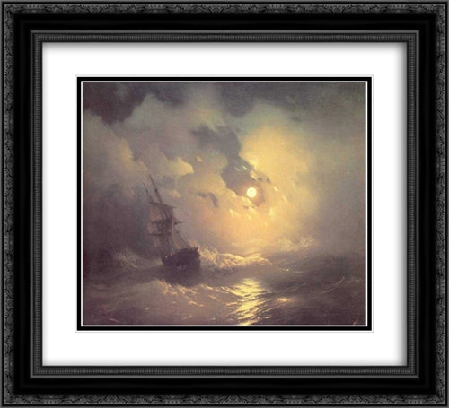 Tempest on the sea at nidht 22x20 Black Ornate Wood Framed Art Print Poster with Double Matting by Aivazovsky, Ivan