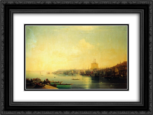 View of Constantinople 24x18 Black Ornate Wood Framed Art Print Poster with Double Matting by Aivazovsky, Ivan