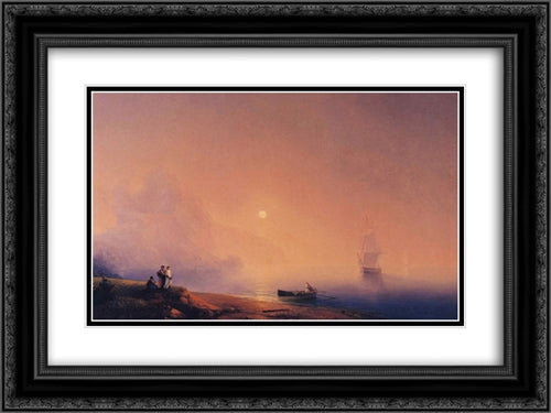 Crimean Tartars on the Sea Shore 24x18 Black Ornate Wood Framed Art Print Poster with Double Matting by Aivazovsky, Ivan