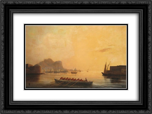 Harbor 24x18 Black Ornate Wood Framed Art Print Poster with Double Matting by Aivazovsky, Ivan