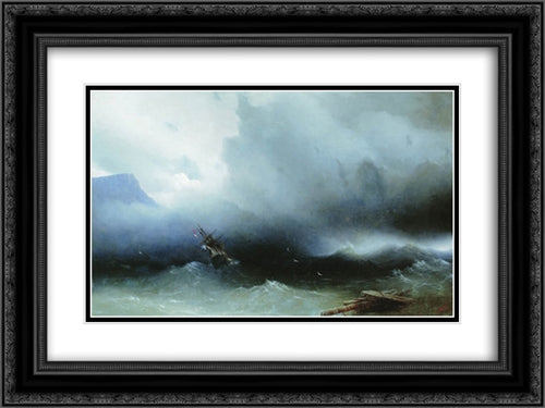 Hurricane at the Sea 24x18 Black Ornate Wood Framed Art Print Poster with Double Matting by Aivazovsky, Ivan