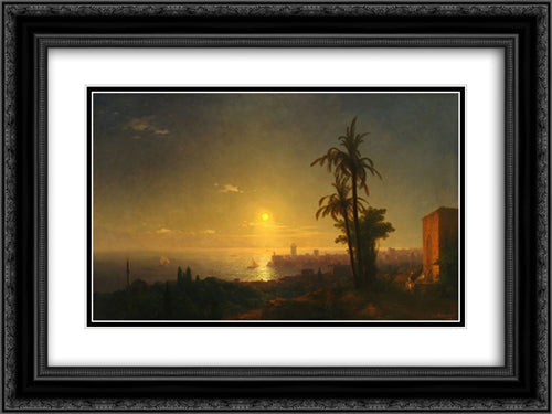 Night at the Rodos island 24x18 Black Ornate Wood Framed Art Print Poster with Double Matting by Aivazovsky, Ivan