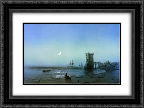 Seascape 24x18 Black Ornate Wood Framed Art Print Poster with Double Matting by Aivazovsky, Ivan