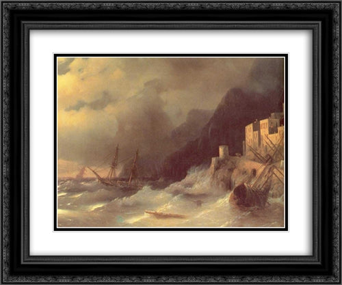 Tempest 24x20 Black Ornate Wood Framed Art Print Poster with Double Matting by Aivazovsky, Ivan