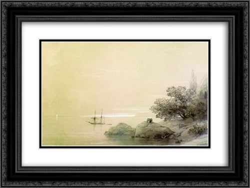 Sea against a rocky shore 24x18 Black Ornate Wood Framed Art Print Poster with Double Matting by Aivazovsky, Ivan