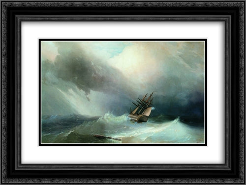 The Tempest 24x18 Black Ornate Wood Framed Art Print Poster with Double Matting by Aivazovsky, Ivan